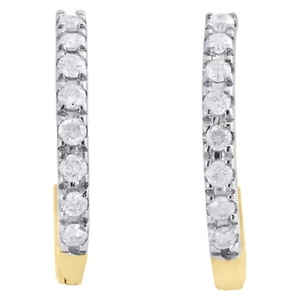 10K Yellow Gold Genuine Diamond Hoops / Huggie Earrings 0.45" Prong Set 0.11 CT. - Picture 1 of 4