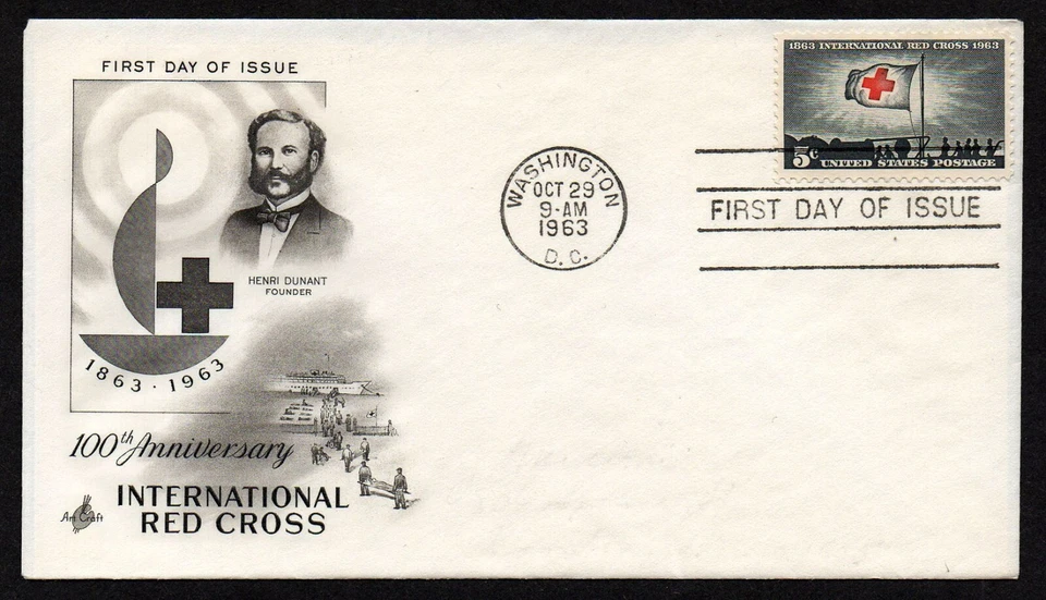 USA, SCOTT # 1239, ARTCRAFT FDC COVER OF 1963 INTERNATIONAL RED CROSS - Image 1 of 1