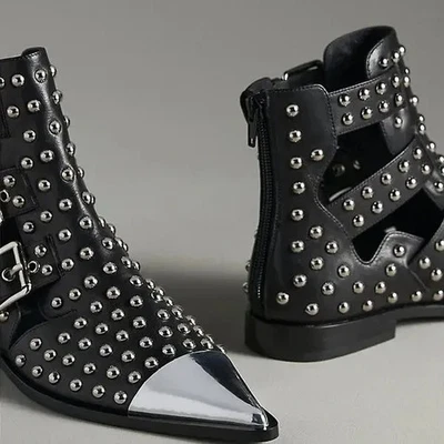 Free People Jeffrey Campbell Kait Botín Tachonado Hebilla Recortada Negro 6 NUEVO Foto 1 de 2