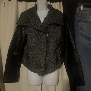 Route 66 Black Cowl Neck Tweed Moto Zip Up Jacket Size Large - Picture 1 of 3