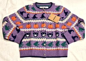 Cárdigan Mini Boden Fair Isle Halloween Cat púrpura nuevo con etiquetas nuevo 4-5 - Imagen 1 de 8