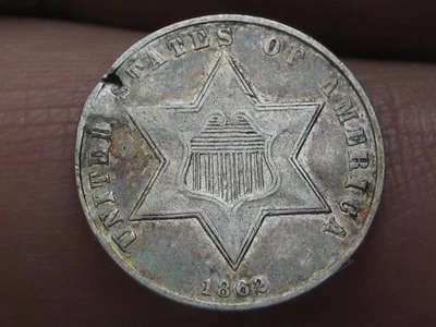 1862/1 Três 3 Centavos Prata Trime 3CS- Tipo 3, FS-301, AU/Quase UNC Detalhes - Imagem 1 de 4