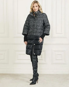 GUESS Marciano Abbey Padded Jacket Mid-Length Coat Black & Grey Size 46 US 10 - Picture 1 of 11