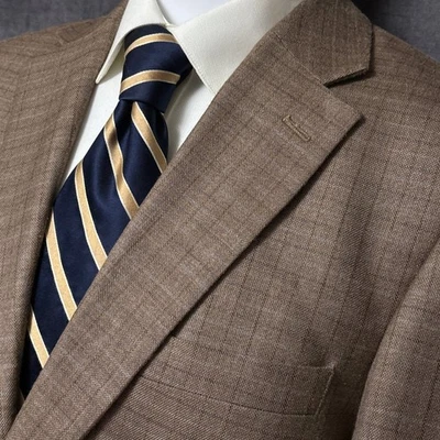 Joseph Feiss Gold Sport Coat 42L Brown Plaid Silk Wool Blazer Jacket Classic 41L - Image 1 of 4