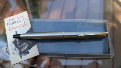 Pluma Estilográfica Parker 45 Convertible De Colección Acero Inoxidable Plumín Mediano Foto 1 de 4