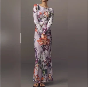 Maxi Vestido Anthropologie Kachel Manga Larga Slip Estampado Talla 6 - Imagen 1 de 8