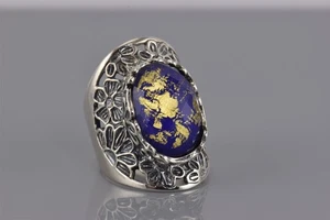 PZ Sterling Silver Gold Leaf Foil Art Topaz Statement Band Ring Israel 925 Sz: 8 - Picture 1 of 7