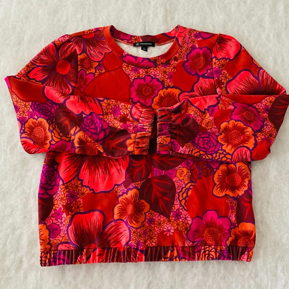 INC International Concepts Womens Red Floral Karlee Garden Sweatshirt Size XL - Image 1 of 4