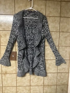 Brittany Black Womens Plus Open Black & White Ruffle Cardigan Sweater 1X - Picture 1 of 9