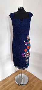 Karen Millen Navy Blue Dress Size 12 Floral Lace Overlay Embroidered Occasion  - Picture 1 of 8