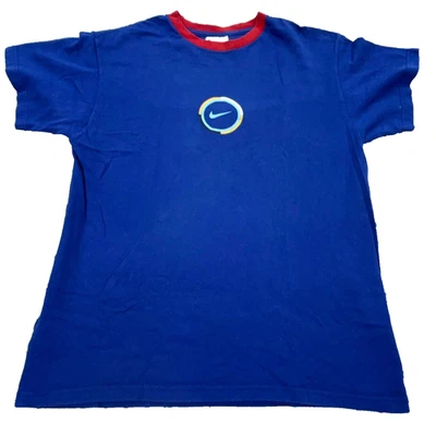 Vintage Nike Shirt Boys XL Blue Red Tee Center Swoosh Ringer Made In USA 90s * - Image 1 of 4