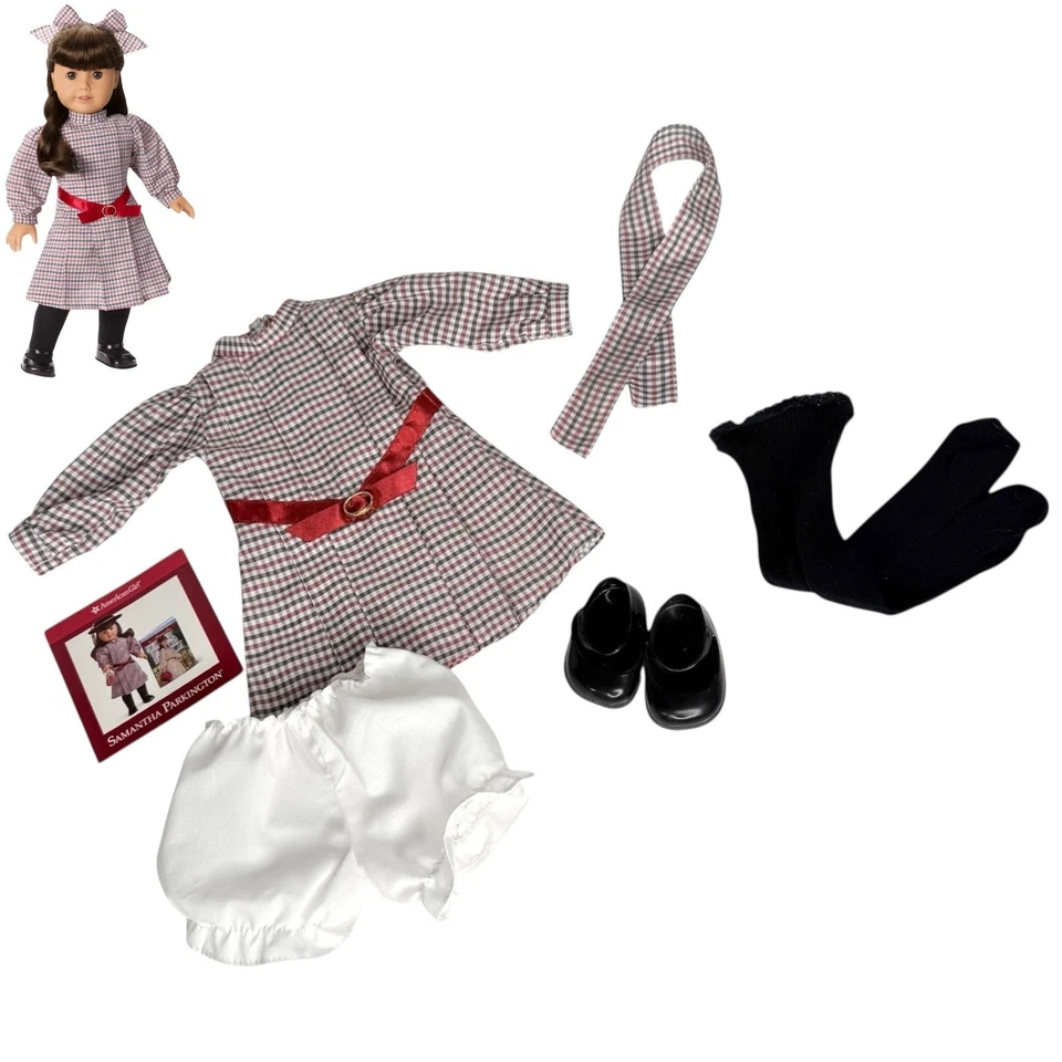 American Girl Samantha Meet Conjunto Muñeca Vestido Medias Zapatos Bloomers Cinta De Colección Foto 1 de 4