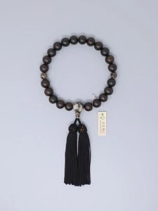 Kyoto Men’s Juzu – 22 Polished Ebony Beads with Black Shell Accent & Silk Ta - Picture 1 of 4