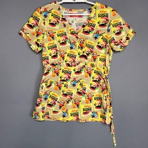Kellogg's Coco Pops Scrubs Top Womens Small Cartoon Print Tie Waist Graphic - Picture 1 of 13