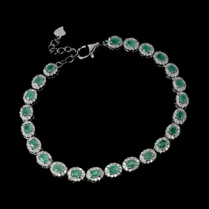 925 Sterling Silver Bracelet Oval Emerald 4x3mm Natural Gemstone Jewelry 7.5in - Picture 1 of 14