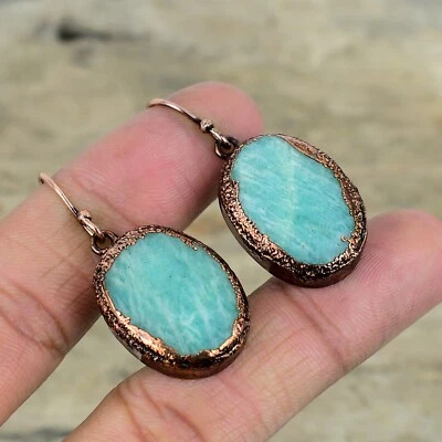 Pendientes colgantes/gotas electroformados regalo cobre amazonita para hermana 1,81" Foto 1 de 4