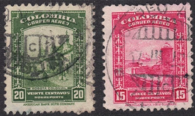 Colombia SC# C123-C124 1941 - Fortificación española - Bogotá colonial - Usado -1 Foto 1 de 2