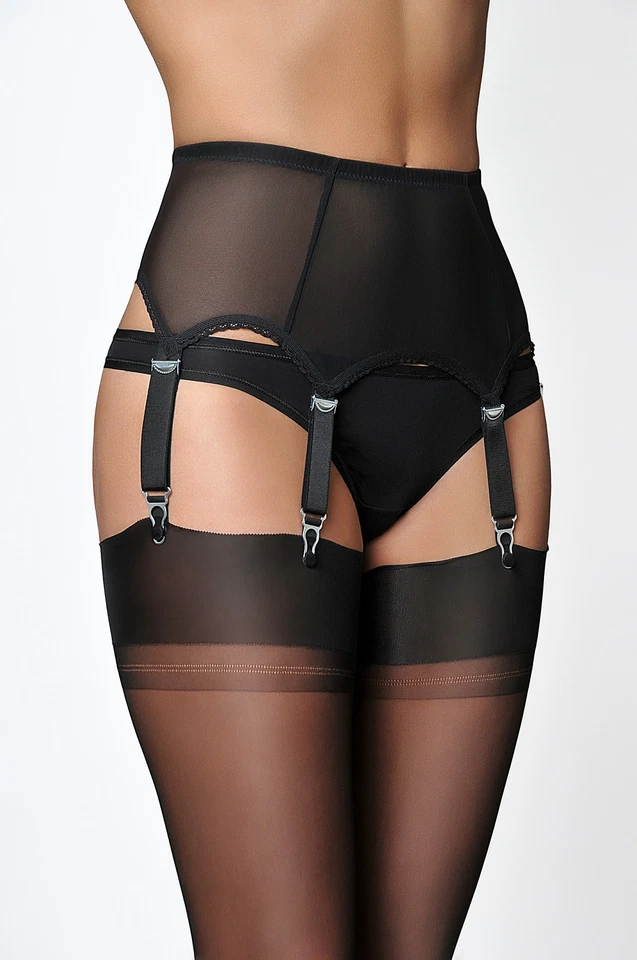 Strapsgürtel PowerMesh Strumpfhalter 6 Straps mit Metallclips schwarz für Nylons - Bild 1 von 1
