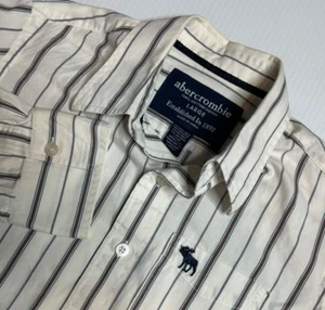 Abercrombie Youth Boy's Large Brown White Stripe Long Sleeve Button Up - Picture 1 of 6