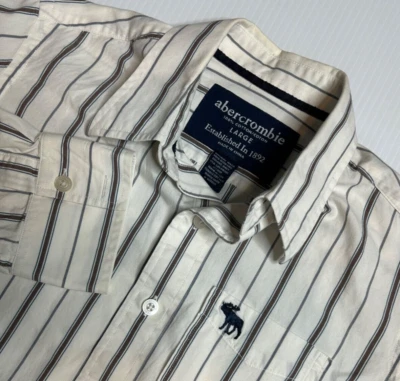 Abercrombie Juvenil Niño Grande Marrón Blanco Rayas Manga Larga Abotonada Foto 1 de 4