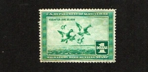1937 U.S DUCK Stamp $1.00 Lt Green Scaup Ducks Sc#RW4 M/NG Nice! - Picture 1 of 2