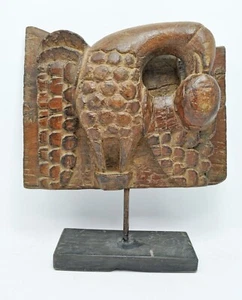 Wooden Eagle Bird Figuirne Plaque Original Old Antique Hand Carved - Picture 1 of 6