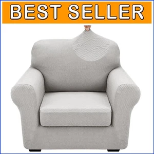 High-Stretch Slipcovers for Armchairs - Stylish 2-Piece Set in Silver Grey - Picture 1 of 9