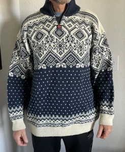 Norwegian Devold Classic White/Blue Wool Sweater Size Large by Olmes Carretti - Picture 1 of 8