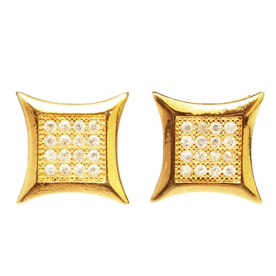 Aretes cuadrados de hip hop para hombre enchapados en oro de 14 quilates circonita cúbica helada 11 mm 932 G Foto 1 de 3