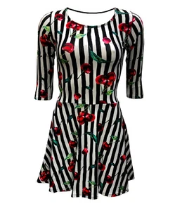 Cherry Tart Monochrome Striped Cherries 50er 60er Vintage Retro Rockabilly Kleid - Bild 1 von 2