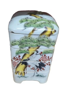 Japanese Cranes Birds Bento Jubako Stacking Lunch Box 4 Layer Lid Porcelain Gift - Picture 1 of 6