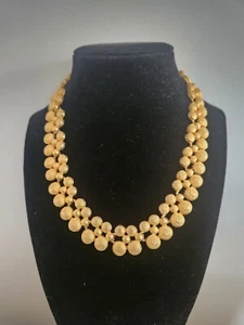 Vintage 1980's Etruscun Inspired Gold Tone Textured Dots Collar Necklace 16" - Picture 1 of 3