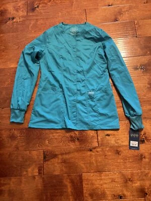 Cherokee Scrubs Workwear Revolution Snap Front Warm Up Jacket WW310 Teal XXS - Image 1 of 4