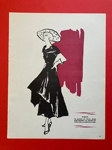 Dessin Paquin 1949 vintage mode illustration retro decoration presse 40s - Picture 1 of 2