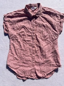 Kathmandu Shirt Womens Size 10 Pink Hemp Blend Chambray Button-Up Collared Top - Picture 1 of 9