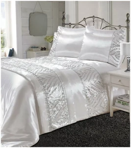 Copripiumino trapuntato bianco cristallo lucido diamante paillettes scintillante biancheria da letto - Foto 1 di 2