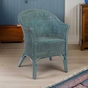 Rattan-Sessel Natur Esszimmersessel Korb-Sessel Lounge Flechtsessel (Blau) - Bild 1 von 8