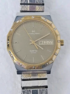 Vintage Hamilton Mens 9258 Red Oak Style Watch Eng/Spa Date/Day 33mm New Battery - Picture 1 of 10