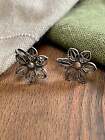 Flower Antique Twisted Back Earrings Solid Sterling 925 Silver Vintage Jewelry