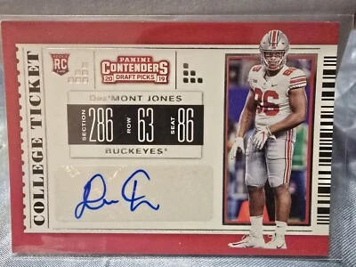 2019 Panini Contenders Draft Dre'Mont Jones #232 RC College Ticket Auto - Image 1 of 2