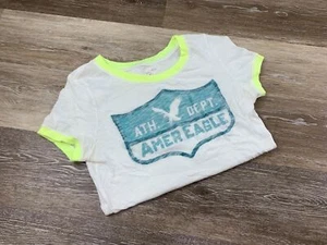 AMERICAN EAGLE Round Neck Graphic White Casual Ringer T-Shirt Women’s Size M - Picture 1 of 6