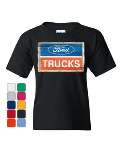 Ford Trucks Old Sign Youth T-Shirt Licensed Ford Built Tough Tee - Picture 1 of 8