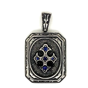 925 Sterling Silver Mens Sapphire Cross Floury Pendant Charm 29 Grams - Picture 1 of 3