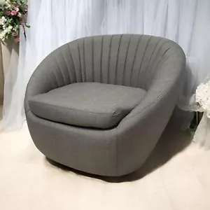 Durable Grey Linen Tub Swivel Dining Chair with Padded Seat for Bedroom, Office - Picture 1 of 16