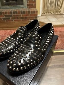 Prada Spiked Black Leather Loafers size 11