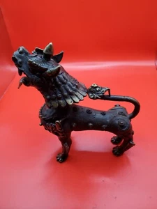 Antique Bronze Tibetan Temple Guardian Foo Dog - Picture 1 of 4