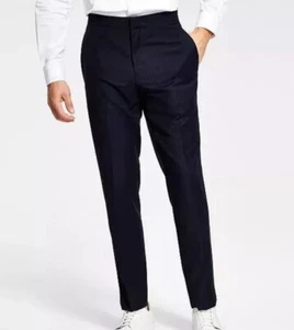 ALFANI Slim Fit Tuxedo Diamond Grid Navy Flat Front Dress Pants Sz 33 x 32 New - Picture 1 of 6