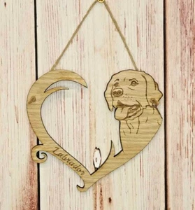 Labrador Heart Hanger Heart Hanging Wall Art Pet Picture dog Personalised - Picture 1 of 3