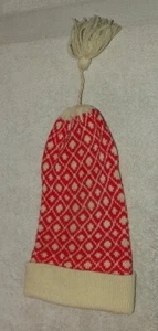 Vintage 60’s 70’s Red Beige Snowflake Pattern Wool Beanie Hat  - Bild 1 von 1