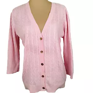 Chaps Cable Knit Cardigan Sweater Women's Size XL Lightweight V-Neck PInk - Picture 1 of 8